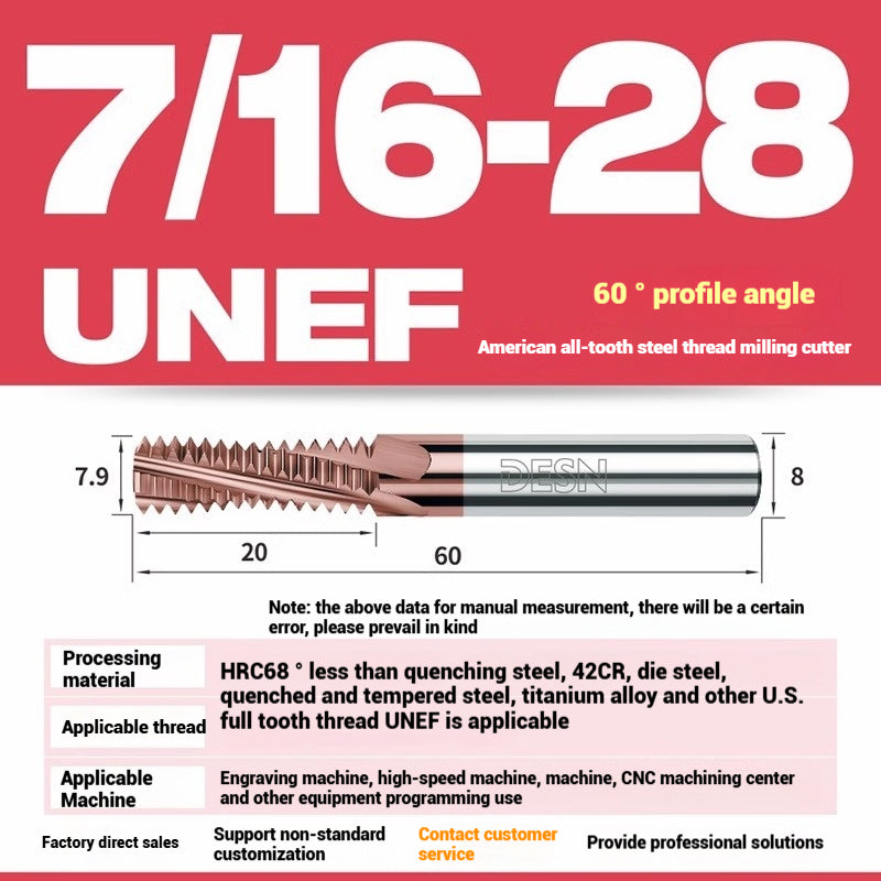 1115-65° high hard tungsten carbide thread milling cutter Long tooth full tooth alloy American thread milling cutter UNC UNF aluminum stainless steel Shandong Denso Pricision Tools Co.,Ltd.